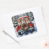 Papillon Christmas Red Truck Holiday Vierkante Sticker (Envelop)