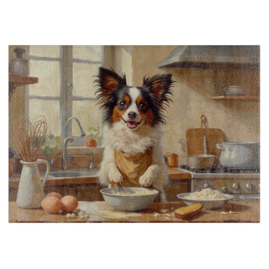 Papillon Cooking in Kitchen Snijplank (Voorkant)