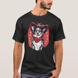 Papillon Cowboy Grappige Hond Wilde Westen T-shirt