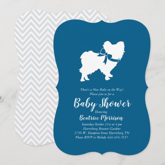 Papillon Dog Baby shower Blue Boy Kaart (Voorkant / Achterkant)