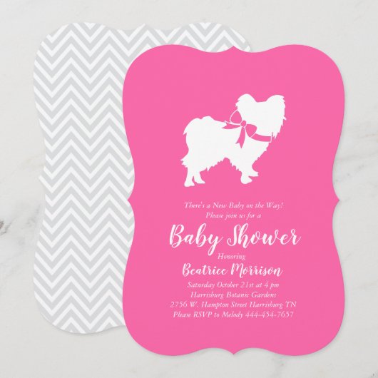 Papillon Dog Baby shower Pink Girl Kaart (Voorkant / Achterkant)