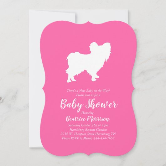Papillon Dog Baby shower Pink Girl Kaart (Voorkant)