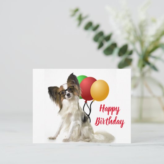 Papillon Dog Briefkaart met Birthday Greeting (Staand voorkant)