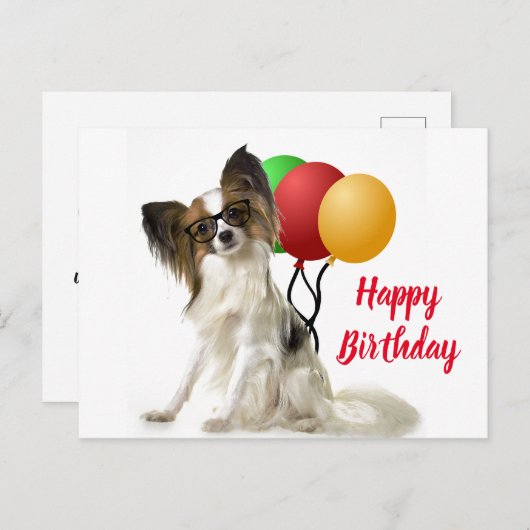 Papillon Dog Briefkaart met Birthday Greeting (Voorkant / Achterkant)