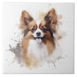Papillon Dog Brown and White Waterverf Tegeltje