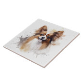 Papillon Dog Brown and White Waterverf Tegeltje (Zijkant)