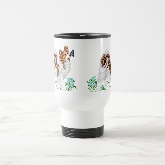 Papillon Dog & Butterfly Eye to Eye Reisbeker (Center)