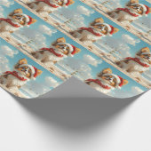 Papillon Dog Christmas  Beach Cadeaupapier (Hoek)