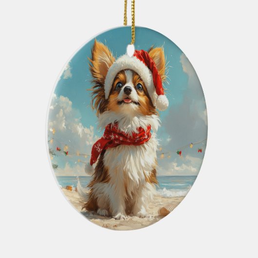 Papillon Dog Christmas  Beach Keramisch Ornament (Rechts)