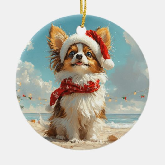 Papillon Dog Christmas  Beach Keramisch Ornament (Voorkant)