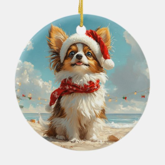 Papillon Dog Christmas Beach Keramisch Ornament (Achterkant)