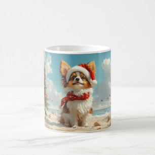 Papillon Dog Christmas  Beach Koffiemok