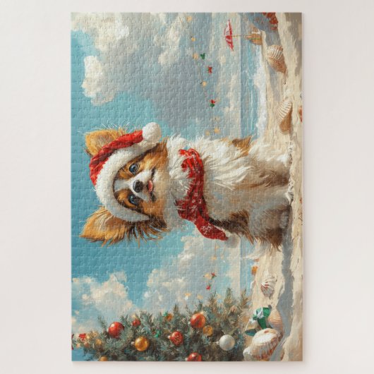 Papillon Dog Christmas  Beach Legpuzzel (Verticaal)