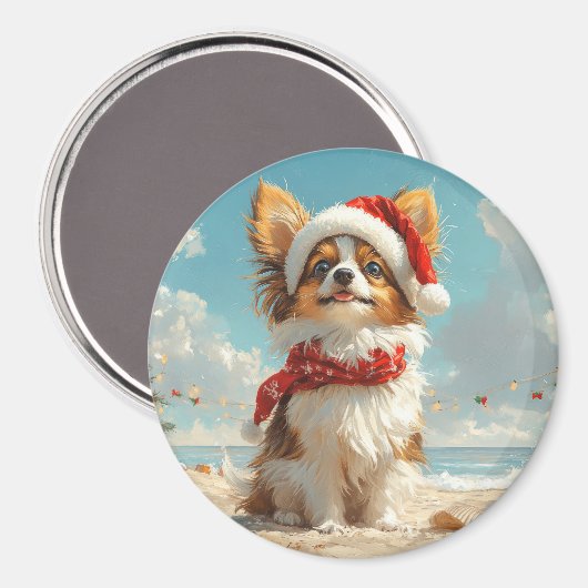 Papillon Dog Christmas  Beach Magneet (Voorkant / Achterkant)
