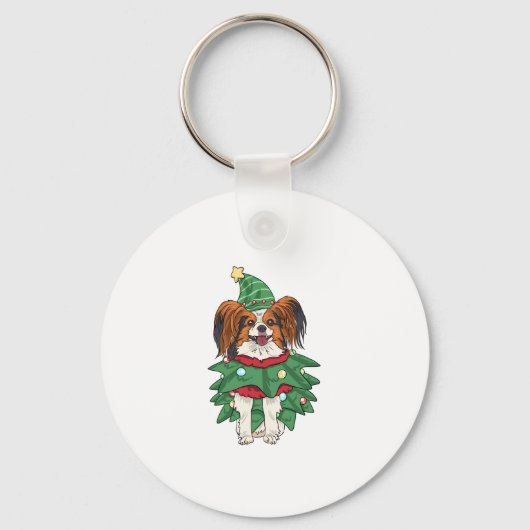 Papillon Dog Christmas Shirt Xmas Puppy Pet Papill Sleutelhanger (Voorkant)
