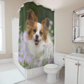 Papillon Dog Cute Portrait, Tub Douchegordijn (In situ)