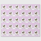 Papillon Dog en Lavender Stripes Happy Birthday Cadeaupapier (Vlak)