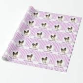 Papillon Dog en Lavender Stripes Happy Birthday Cadeaupapier (Uitgerold)