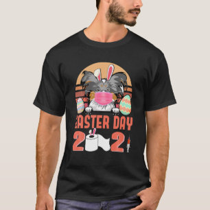 Papillon Dog Face Mask Rabbit Bunny Easter Day T-shirt