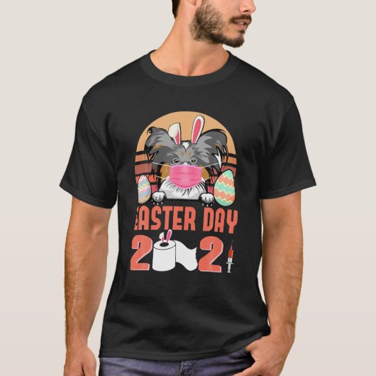 Papillon Dog Face Mask Rabbit Bunny Easter Day T-shirt (Voorkant)
