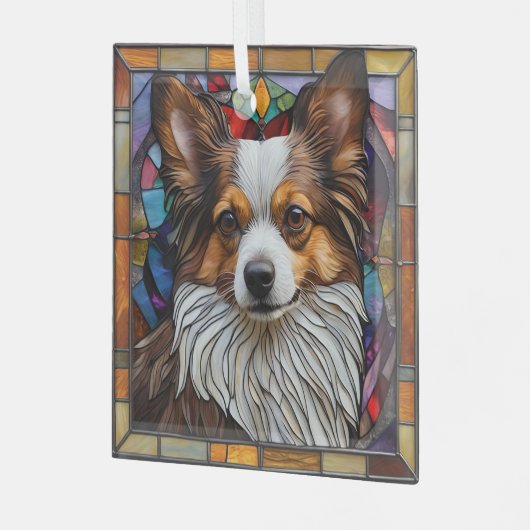 Papillon Dog "Glas in lood" Glas Ornament (Voorkant links)