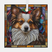 Papillon Dog "Glas in lood" Glas Ornament (Achterkant)
