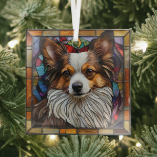 Papillon Dog "Glas in lood" Glas Ornament