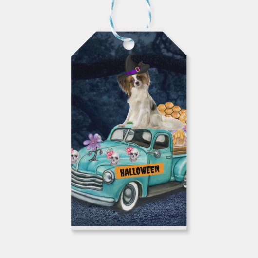 Papillon Dog Halloween Truck Cadeaulabel (Achterkant)