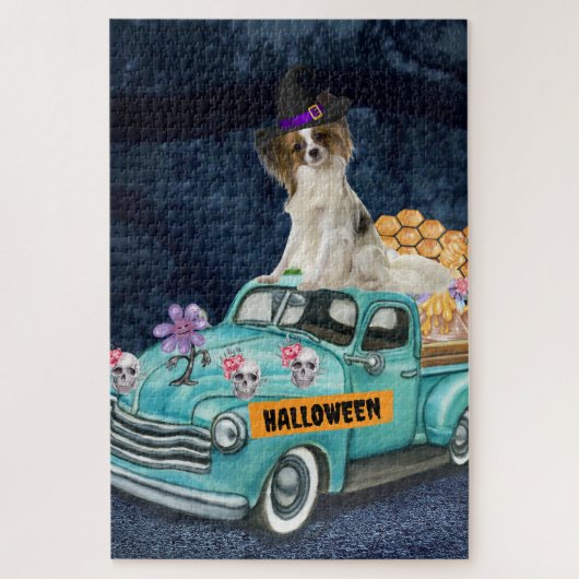 Papillon Dog Halloween Truck Legpuzzel (Verticaal)