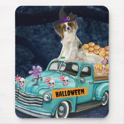 Papillon Dog Halloween Truck Muismat (Voorkant)
