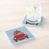 Papillon Dog in auto met kerstman Glazen Onderzetter (Schuin)