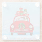 Papillon Dog in auto met kerstman Glazen Onderzetter (Achterkant)