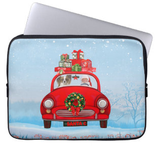 Papillon Dog in auto met kerstman Laptop Sleeve