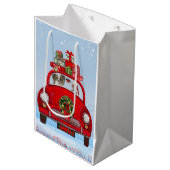 Papillon Dog in auto met kerstman Medium Cadeauzakje (Voorkant Gekanteld)