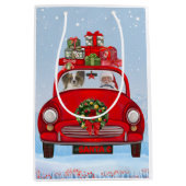 Papillon Dog in auto met kerstman Medium Cadeauzakje (Voorkant)