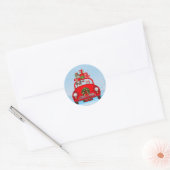 Papillon Dog in auto met kerstman Ronde Sticker (Envelop)