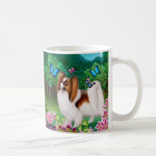 Papillon Dog in de Mok van de tuin (Rechts)