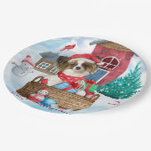 Papillon Dog in het sneeuwkersthondenhuis Papieren Bordje (Gekanteld)