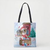 Papillon Dog in het sneeuwkersthondenhuis Tote Bag (Voorkant)
