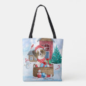 Papillon Dog in het sneeuwkersthondenhuis Tote Bag (Achterkant)