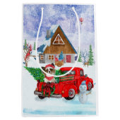 Papillon Dog in kerstcadeau, vrachtwagen sneeuw Medium Cadeauzakje (Voorkant)