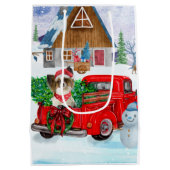 Papillon Dog in kerstcadeau, vrachtwagen sneeuw Medium Cadeauzakje (Achterkant)