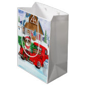 Papillon Dog in kerstcadeau, vrachtwagen sneeuw Medium Cadeauzakje (Achterkant Gekanteld)