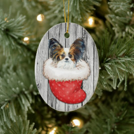 Papillon Dog in kerststallen op hout Keramisch Ornament