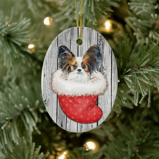Papillon Dog in kerststallen op hout Keramisch Ornament (Boom)