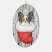 Papillon Dog in kerststallen op hout Keramisch Ornament (Links)