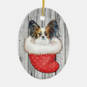 Papillon Dog in kerststallen op hout Keramisch Ornament (Voorkant)