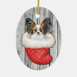 Papillon Dog in kerststallen op hout Keramisch Ornament