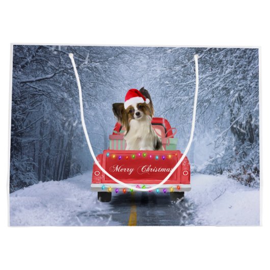 Papillon Dog in sneeuw, met kerstmis Groot Cadeauzakje (Achterkant)