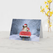 Papillon Dog in sneeuw, met kerstmis Kaart (Gele Bloem)